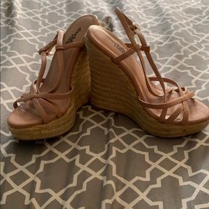 Light mauve and boho bottom wedges